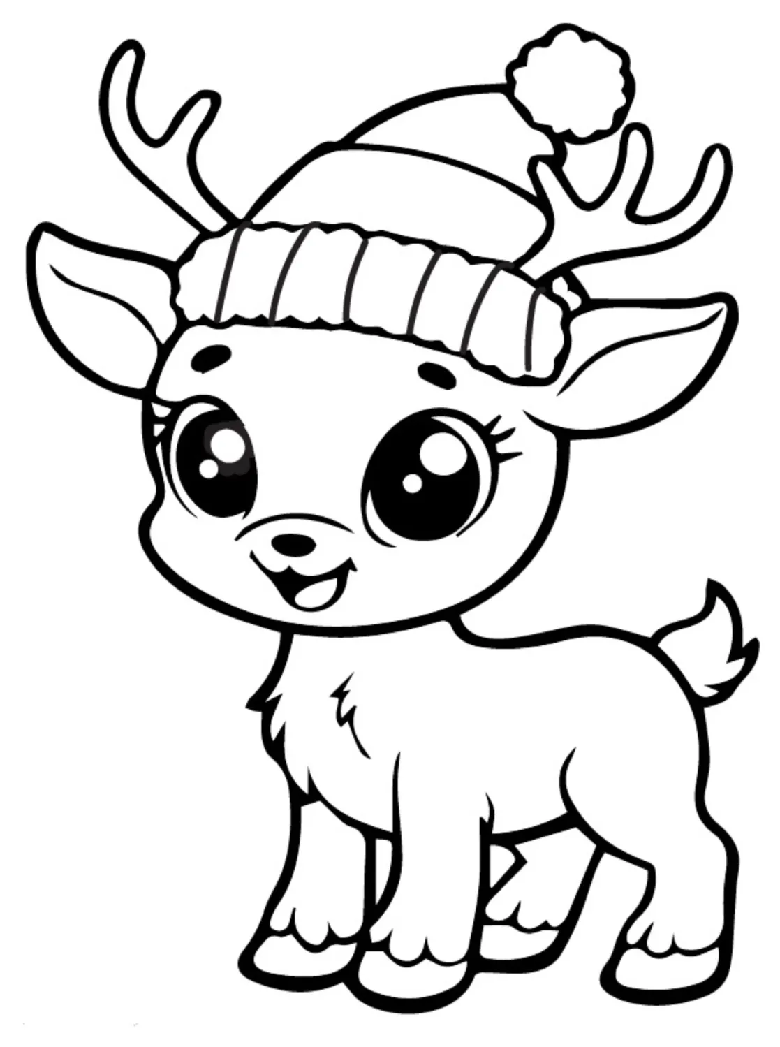Cute Baby Reindeer with Christmas Hat 🦌🎄🌟 Coloring Page