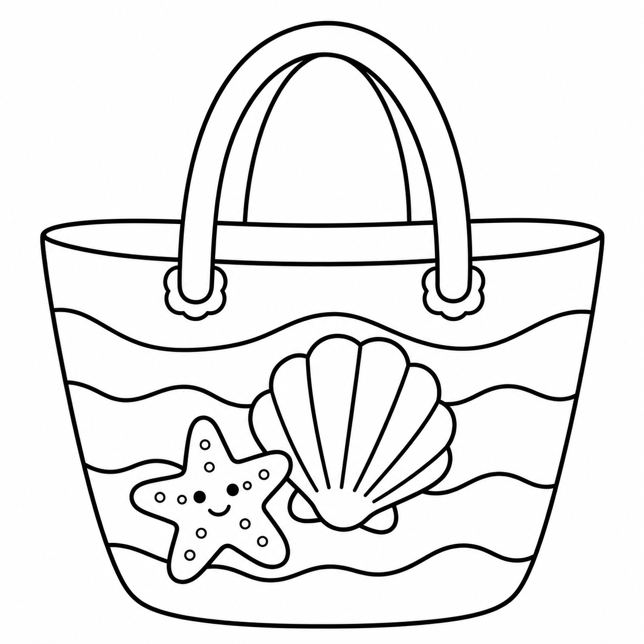 Cute Beachy Starfish Tote Bag 👜🐚⭐ Coloring Page