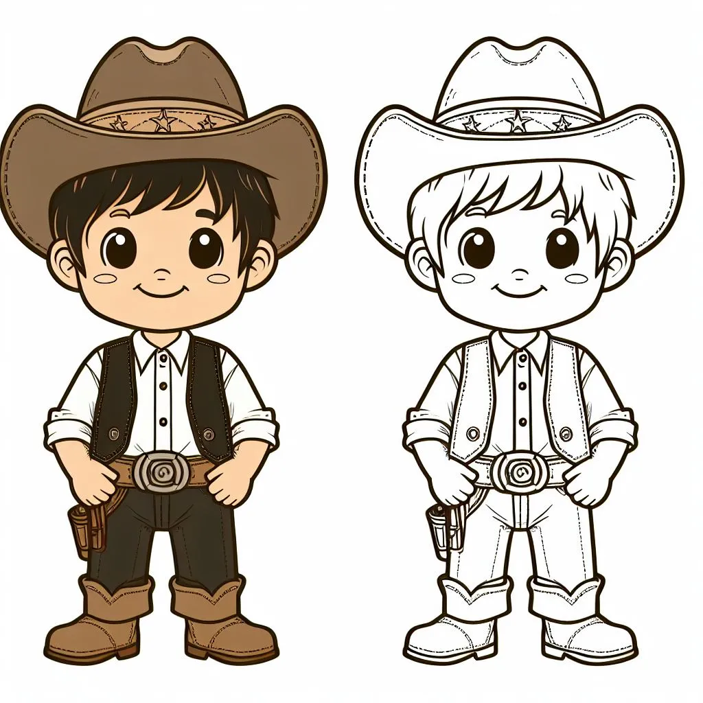 Cute Boy Dressed Up as Cowboy with Hat 🤠🐴🌵 Coloring Page
