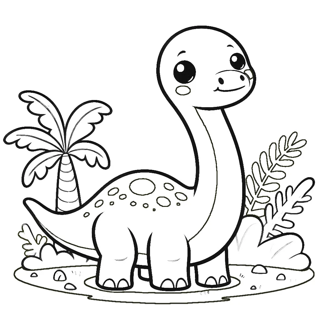 Cute Brachiosaurs Dinosaur with Long Neck 🦕🌴😊 Coloring Page