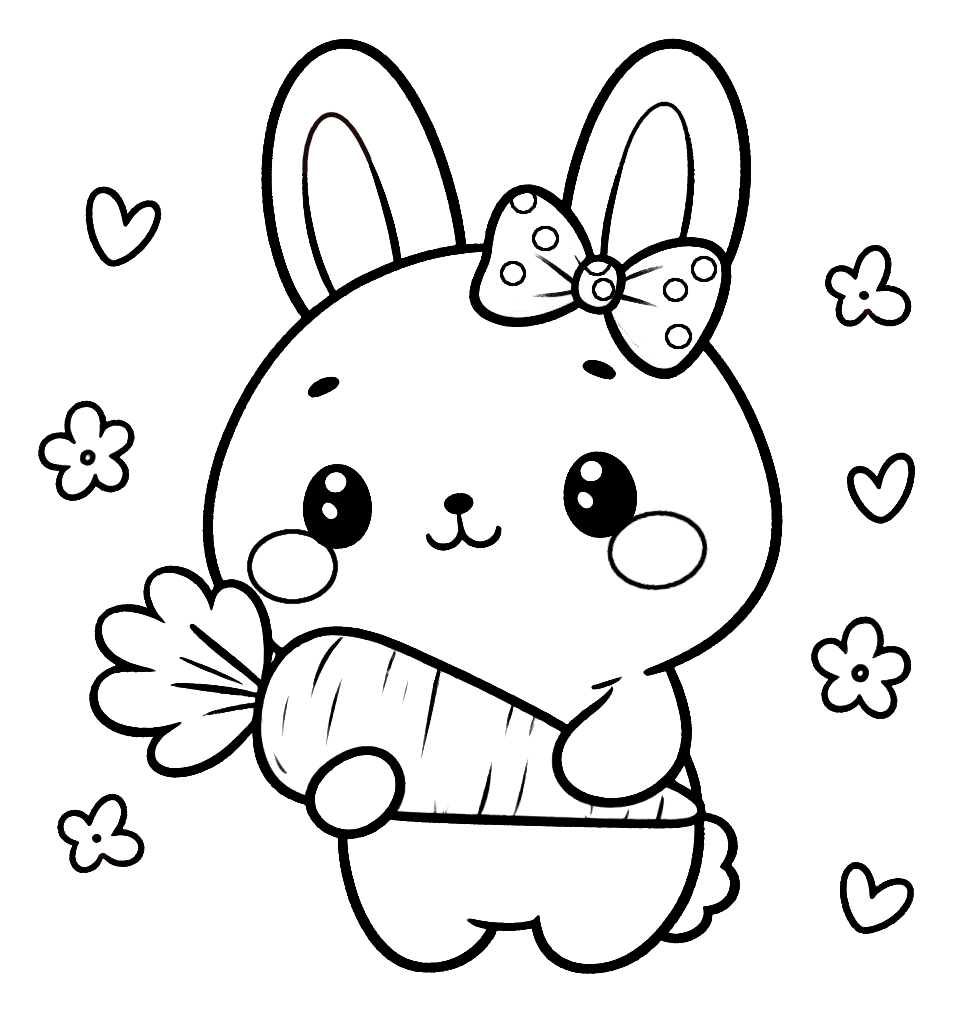 Cute Bunny Holding Carrot 🥕🐇❤️🌸 Coloring Page