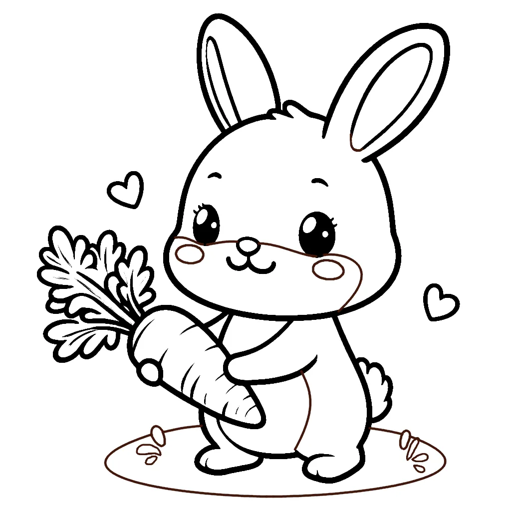 Cute Bunny with Carrot 🐰🥕❤️ Coloring Page