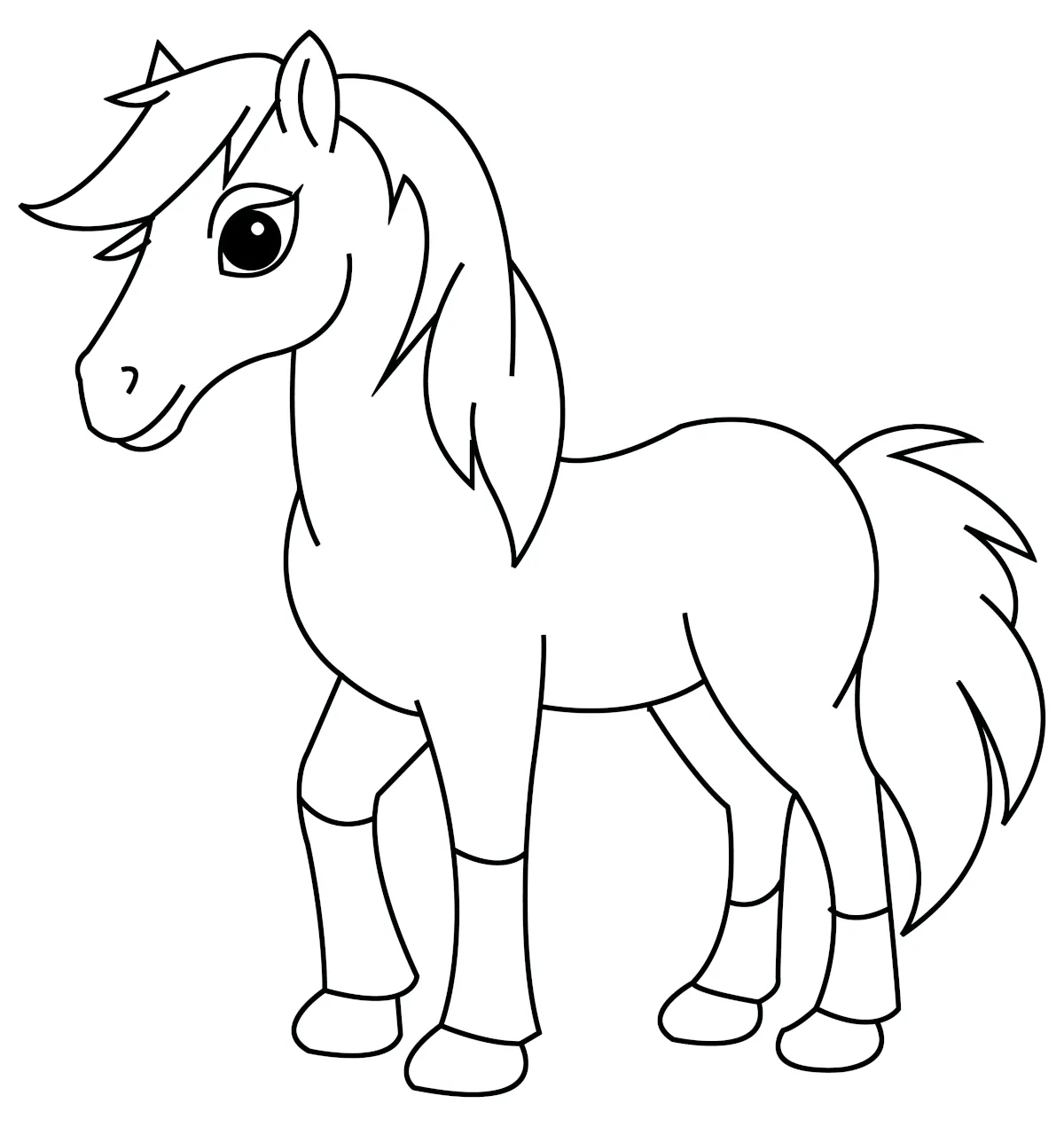 Cute Horse Standing with Mane and Tail 🐴🌿✨ Coloring Page