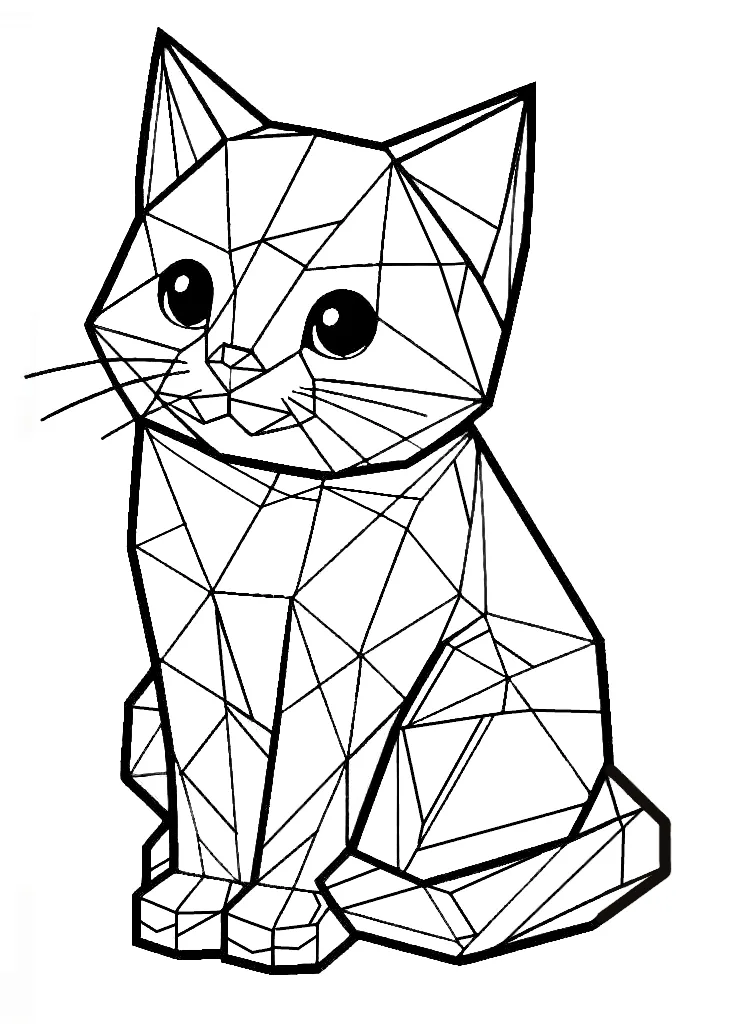 Cute Cat Low Poly Origami Style 🐱📐 Coloring Page