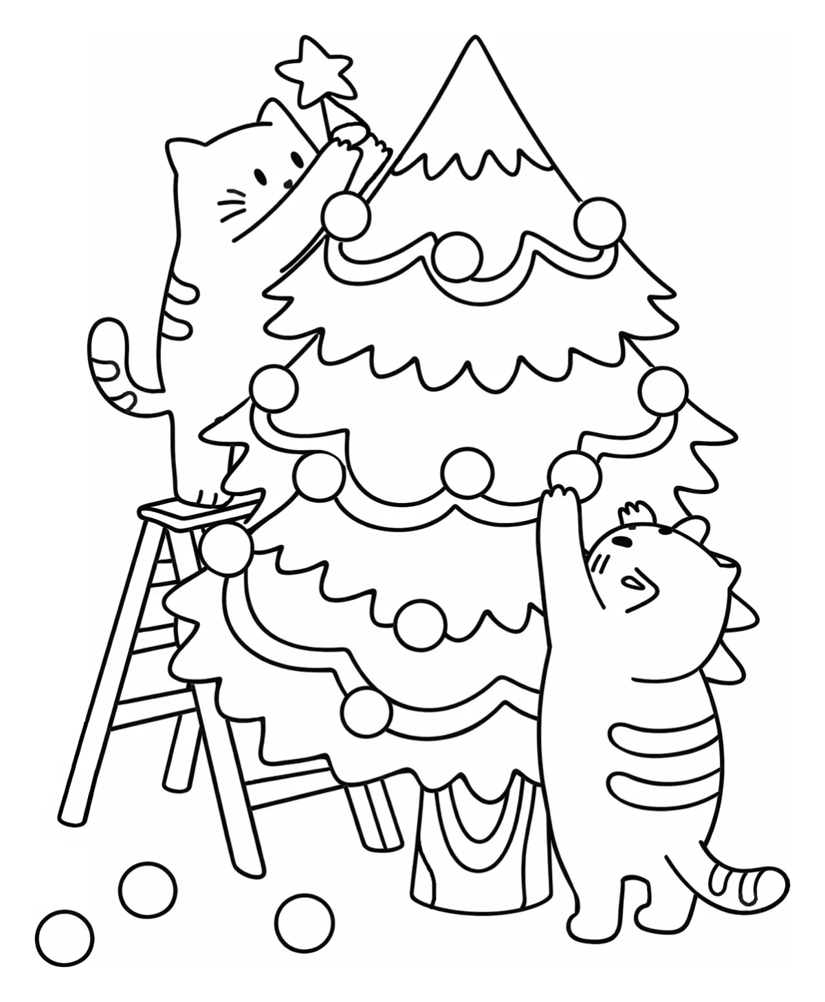 Cute Cats Decorating Christmas Tree 🎄🐈🎁 Coloring Page