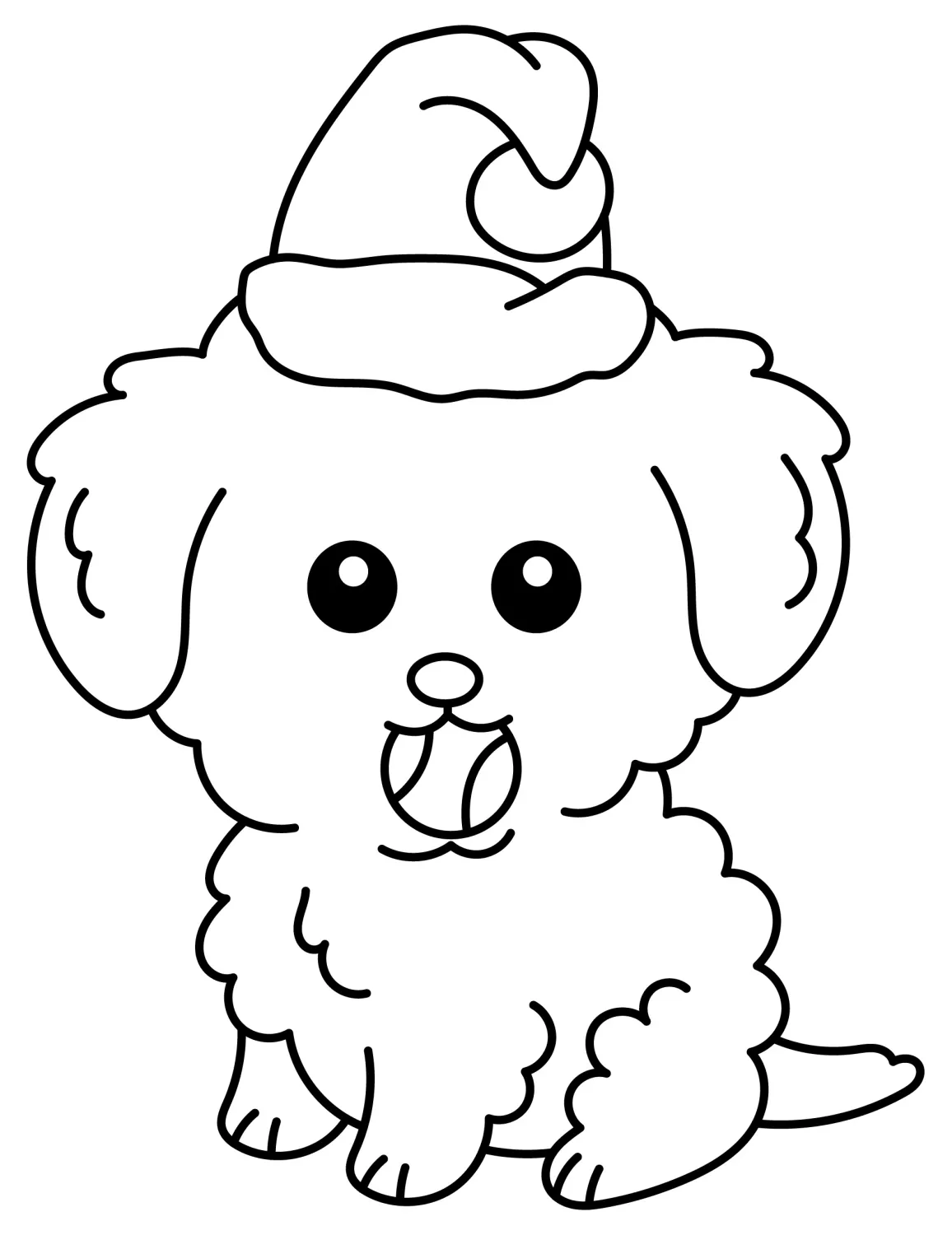 Cute Christmas Puppy with Tennis Ball 🐶🎅🎾 Coloring Page