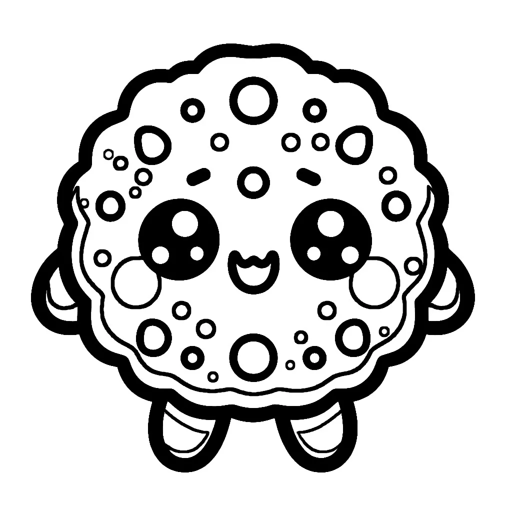 Cute Cookie Standing Happy Chocolate Chips 🍪🍫😊 Coloring Page