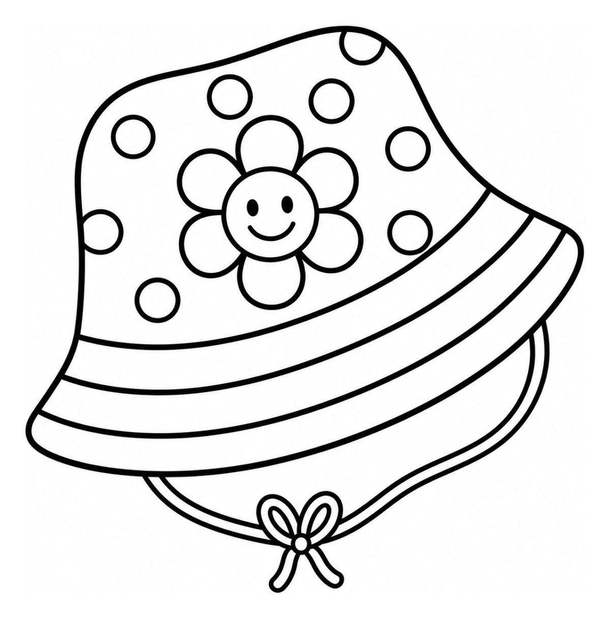 Cute Cozy Summer Hat with Happy Flower and Polka Dots 🌼👒🌞 Coloring Page