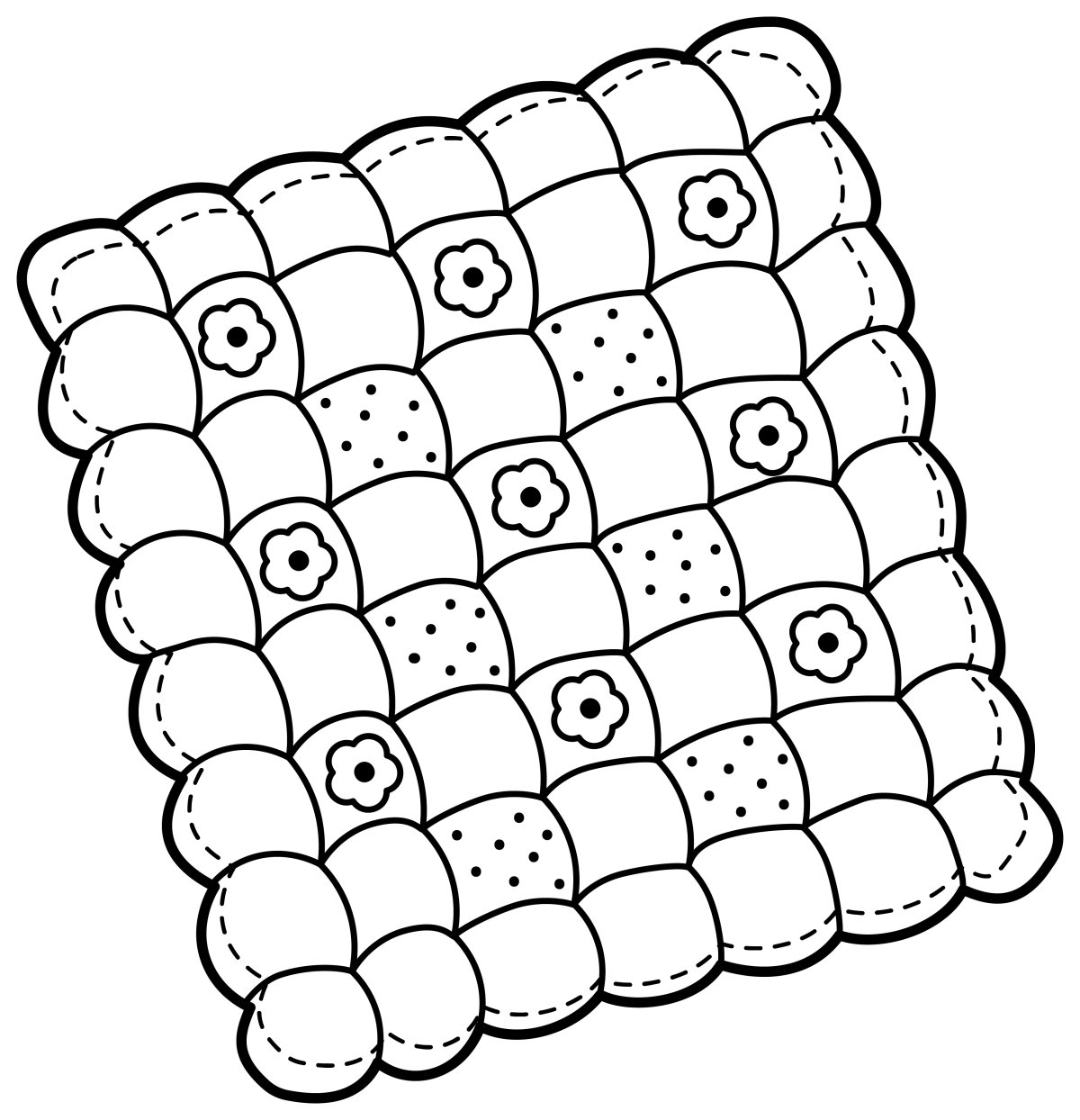 Cute and Cozy Patchwork Quilt 🌸☁️✨ Coloring Page