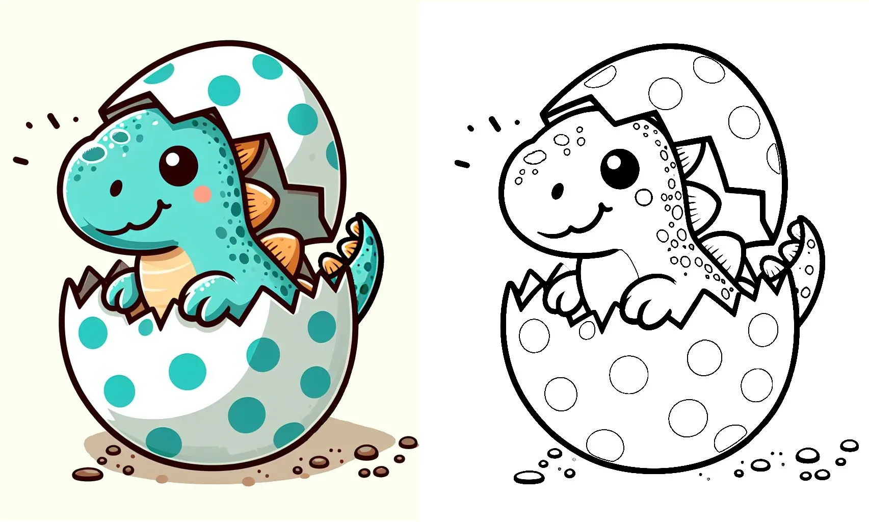 Cute Dino Hatching from a Dotted Egg 🦖🥚 Coloring Page