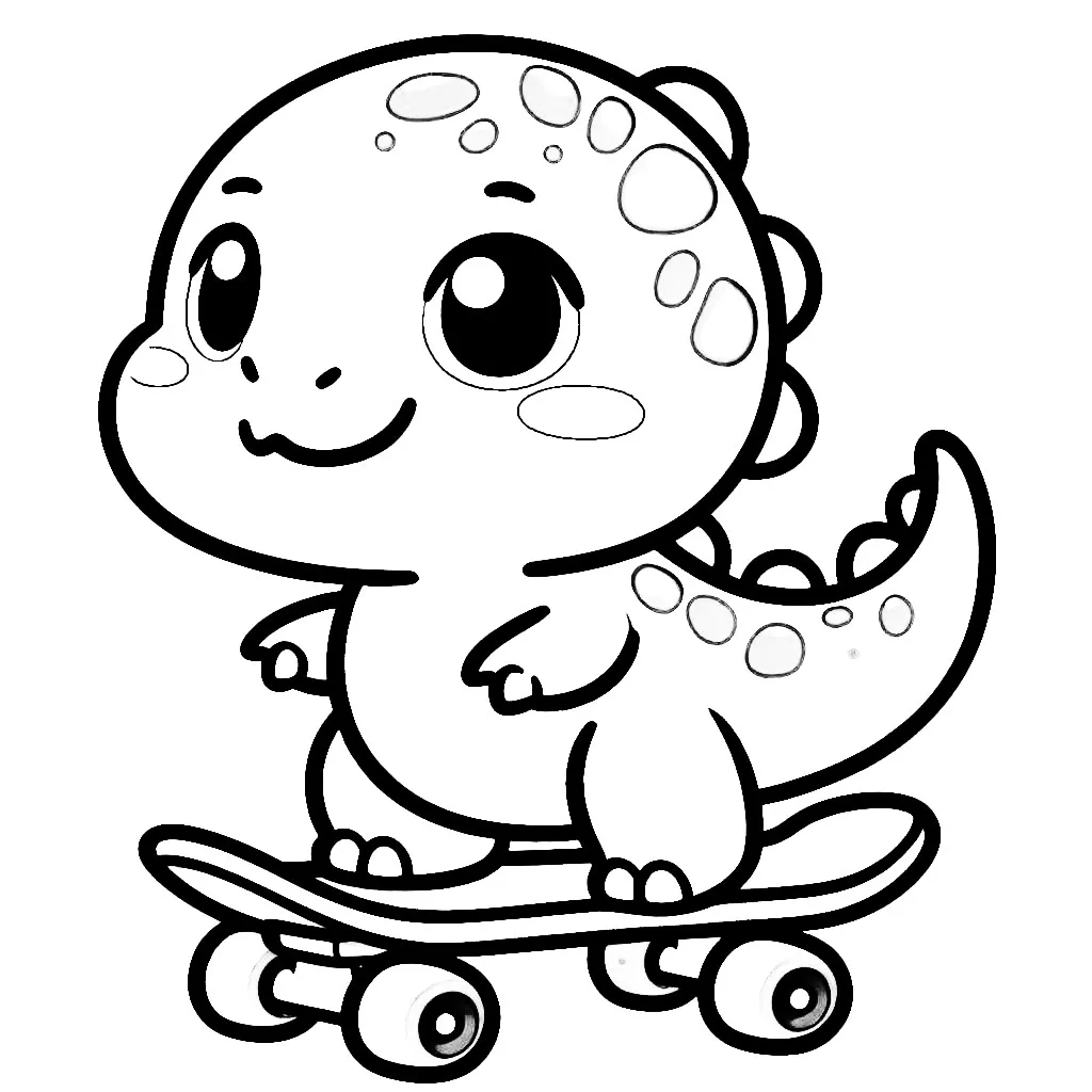 Cute Dino Standing on Skateboard 🦕🛹 Coloring Page