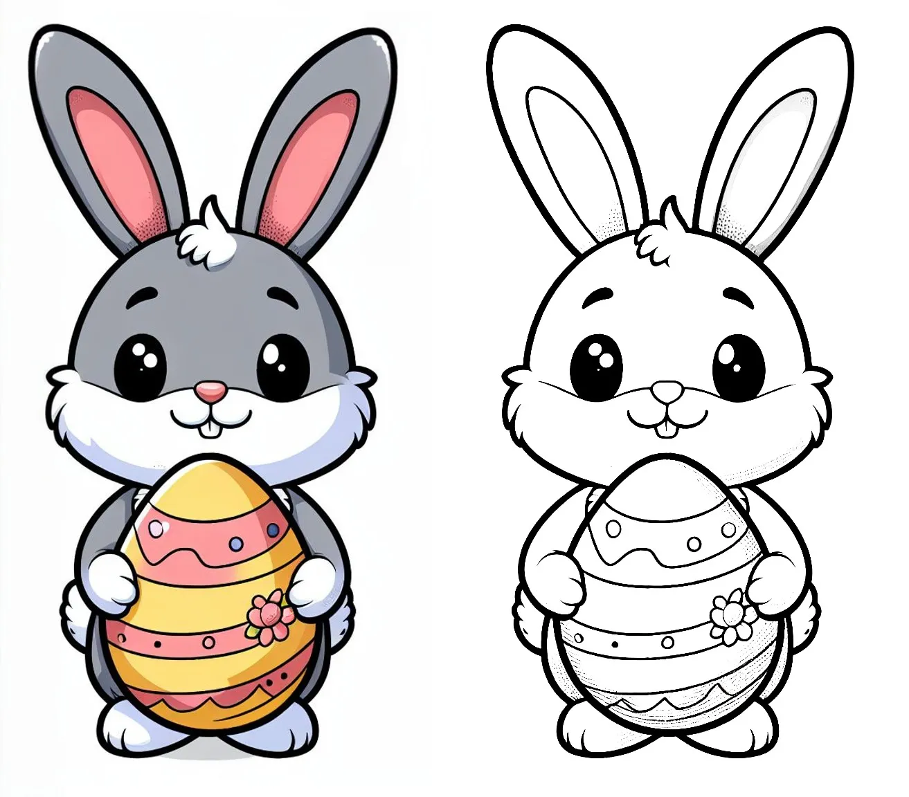 Cute Easter Bunny Holding Easter Egg with Flower 🐰🥚🌸 Coloring Page
