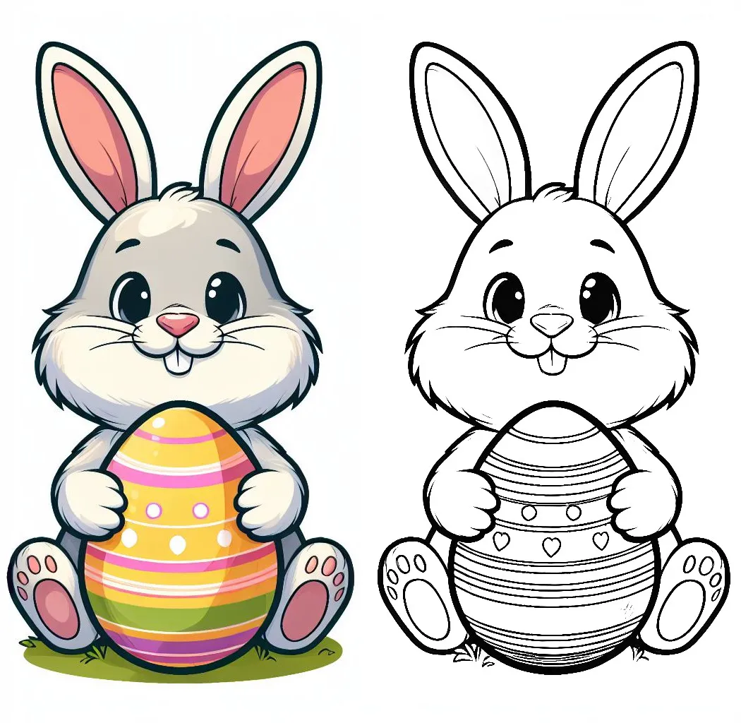 Cute Easter Bunny Holding Easter Egg 🐰🥚 Coloring Page
