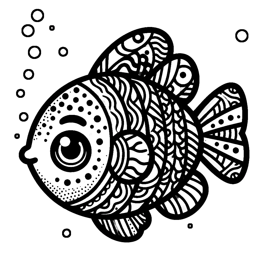 Cute Fish with Bubbles 🐟💧🌊 Coloring Page