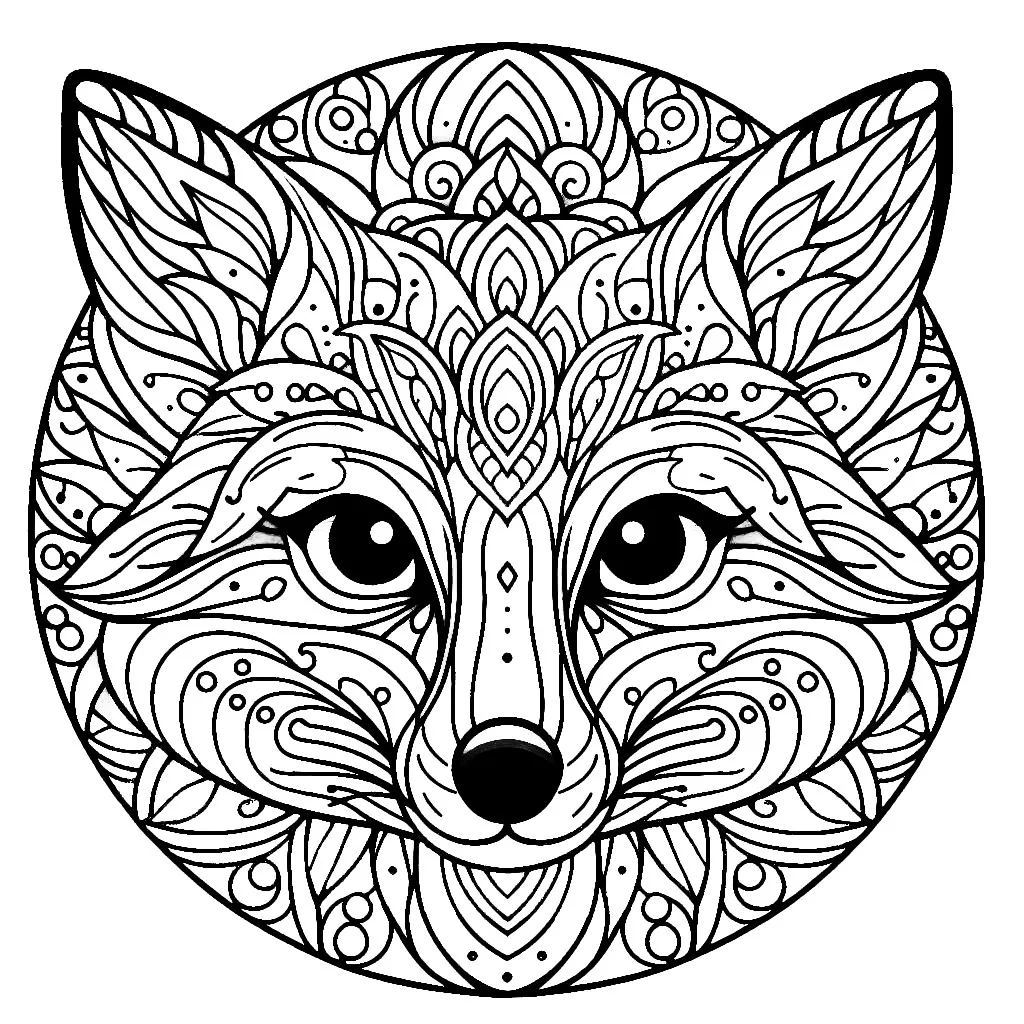 Cute Fox Head Mandala 🦊🎨✨ Coloring Page