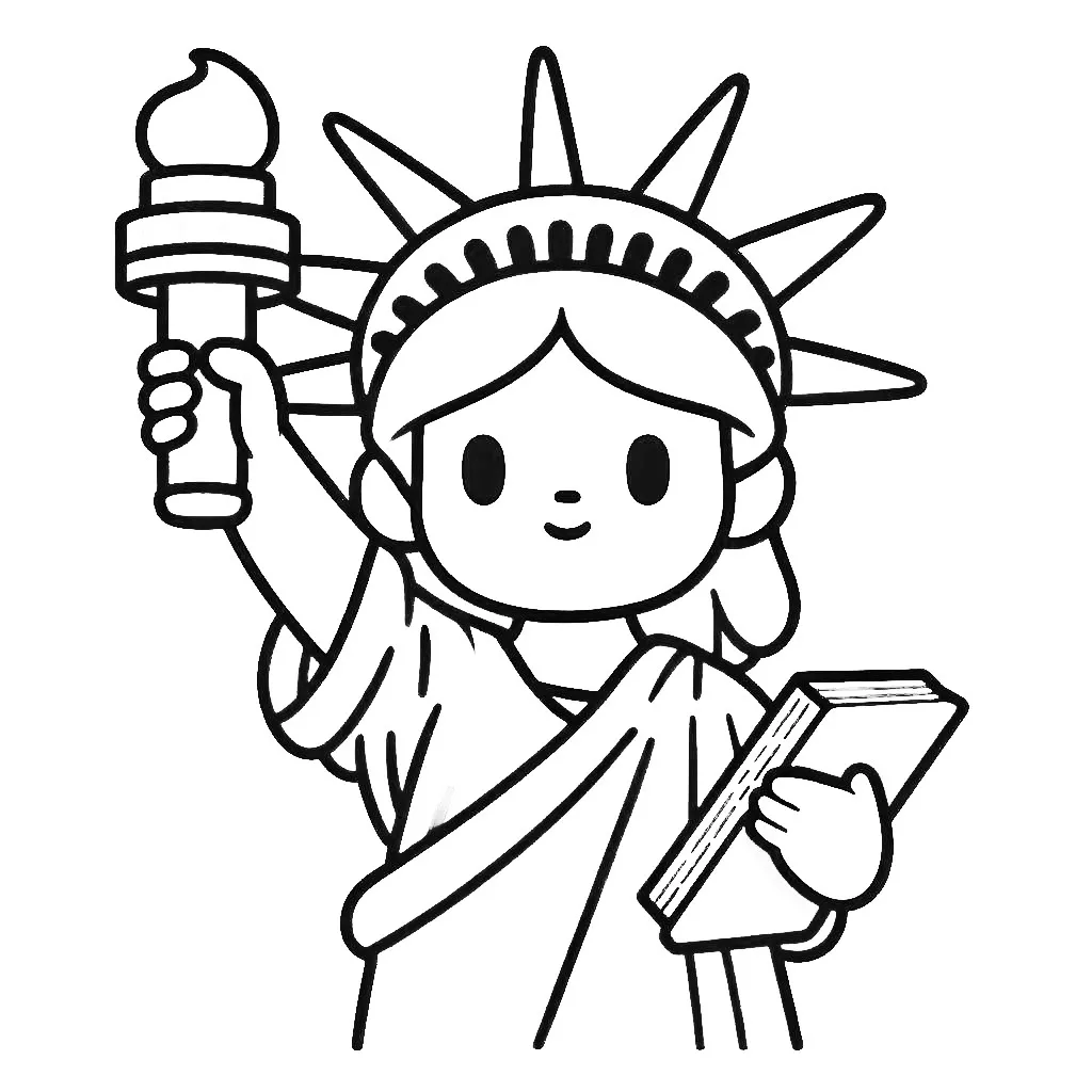 Cute Girl Statue of Liberty New York 🗽🔥🇺🇸 Coloring Page