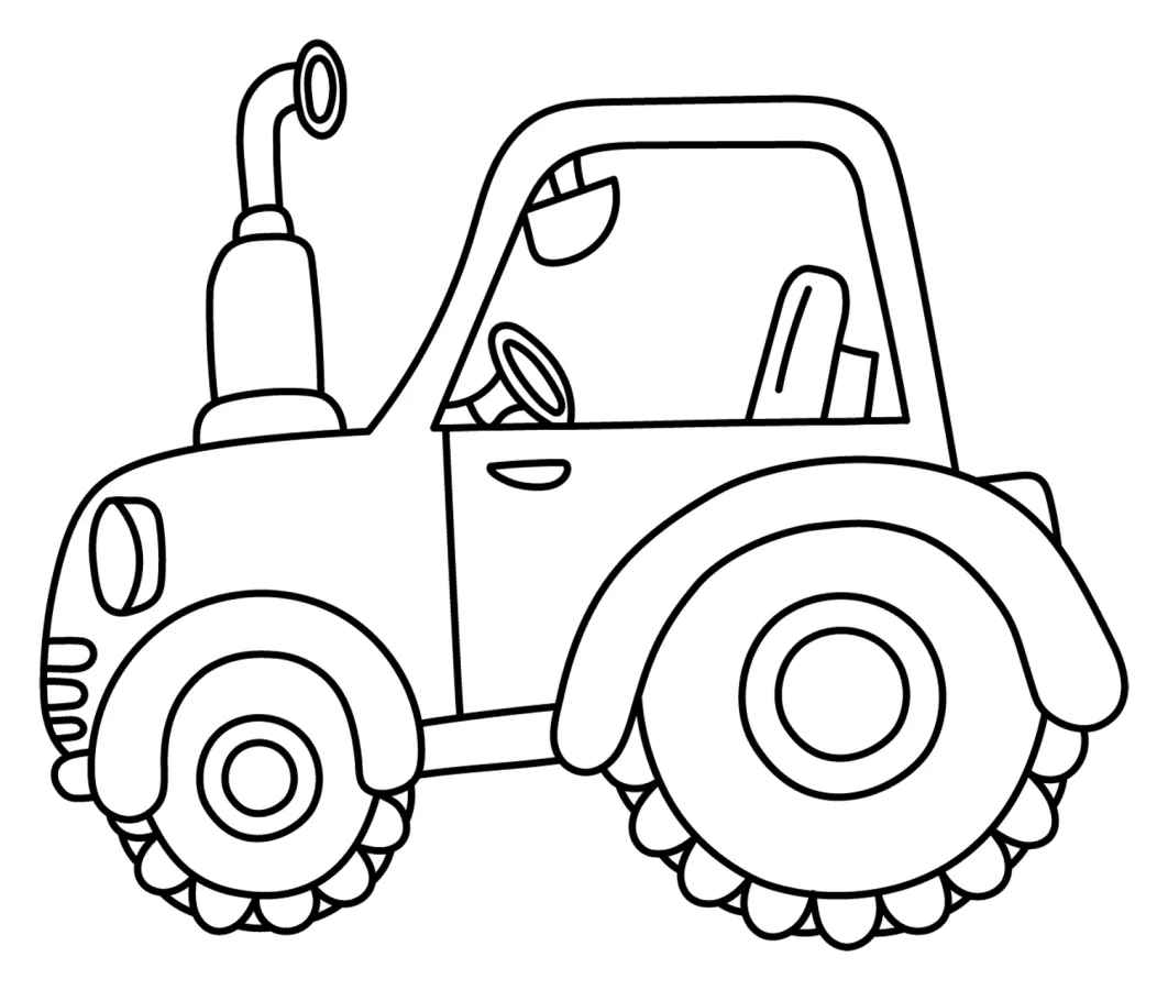 Cute Green Farm Tractor with Driver 🚜🧑‍🌾🌱 Coloring Page