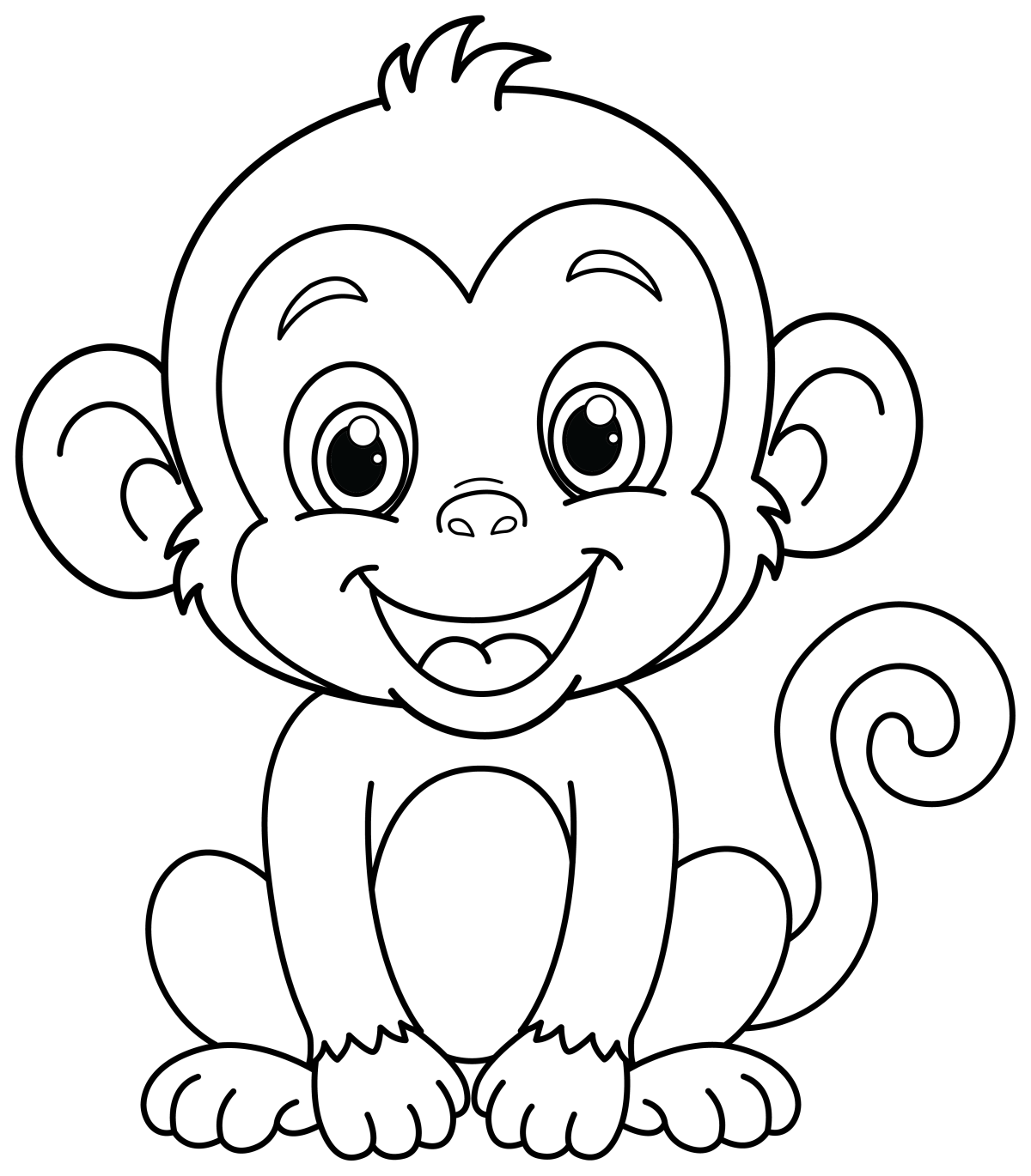 Cute Happy Baby Monkey Sitting Down 🐒🍌🌟 Coloring Page