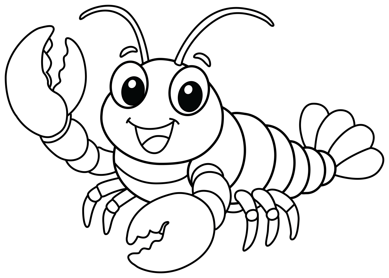 Cute Happy Lobster with Big Claws 🦞🌊✨ Coloring Page