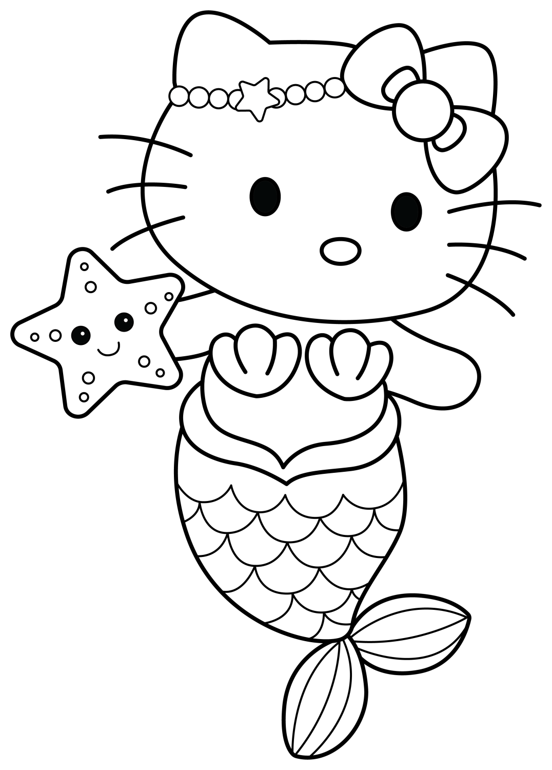 Cute Hello Kitty Mermaid 🧜‍♀️⭐🐠 Coloring Page