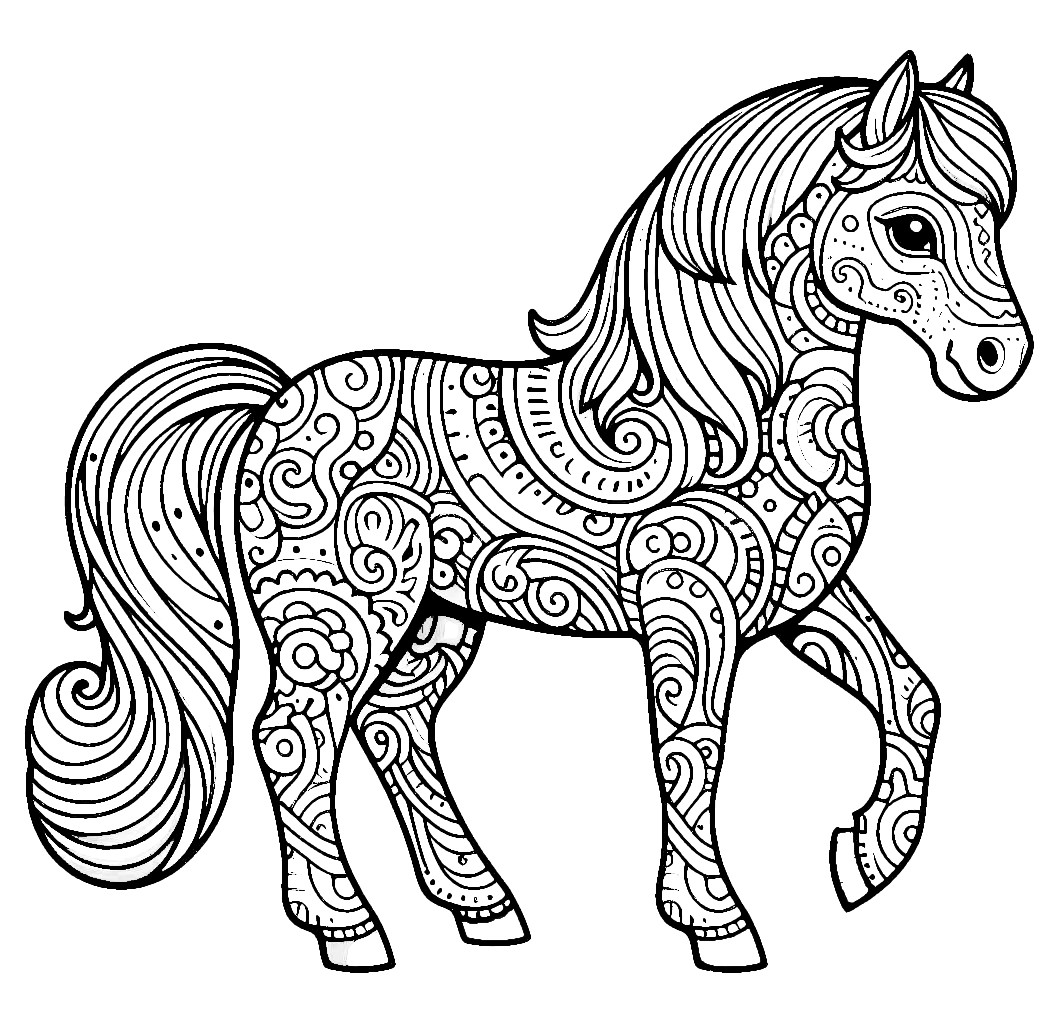 Cute Horse with Artistic Patterns 🐴🎨🌟 Coloring Page