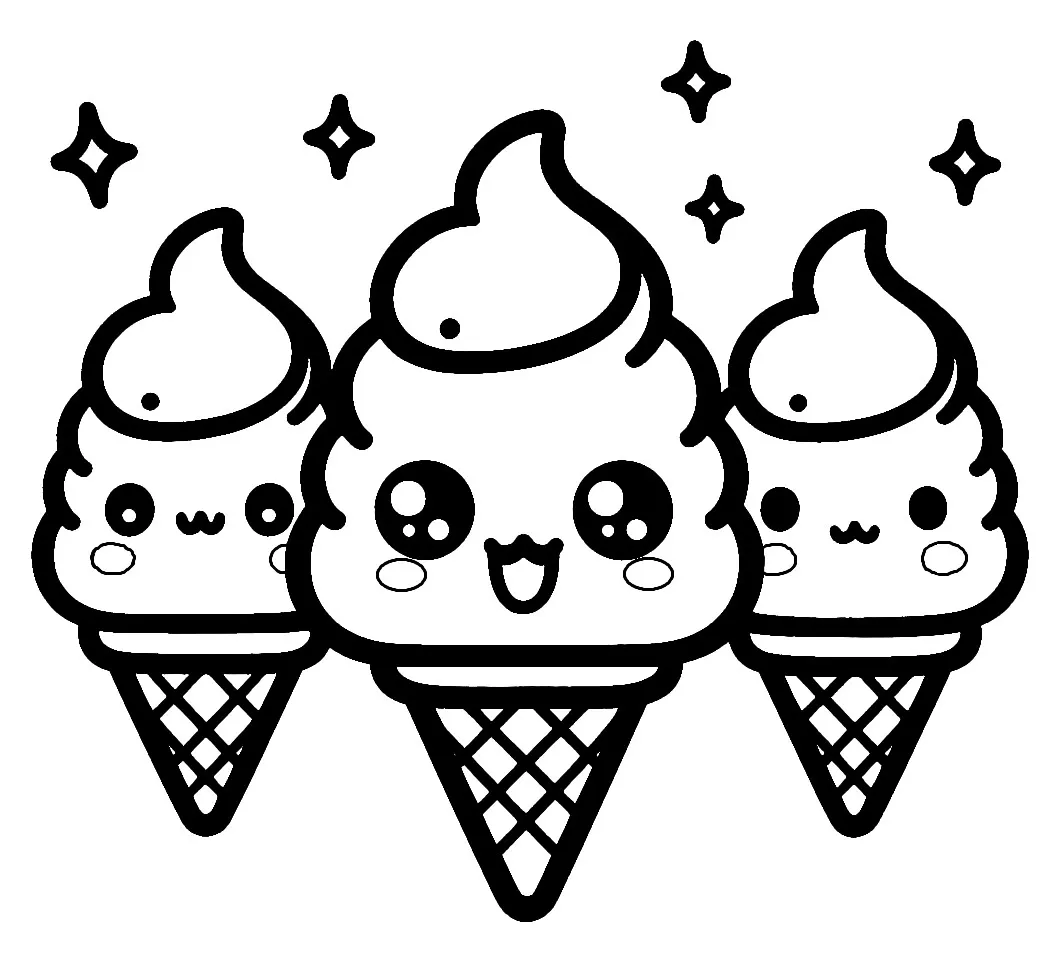 Cute Ice Cream Cones 🍦🍧🍨 Coloring Page