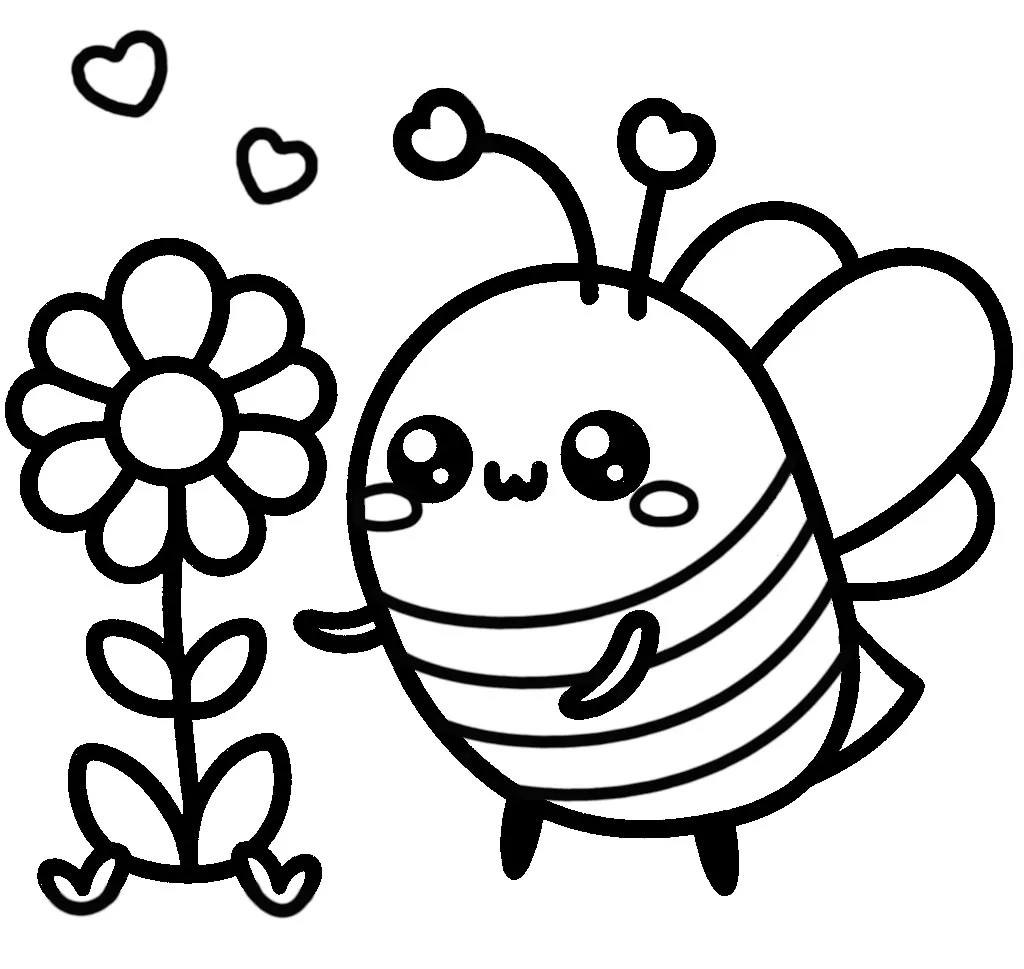 Cute Kawaii Bee with Flower 🐝🌸💛 Coloring Page