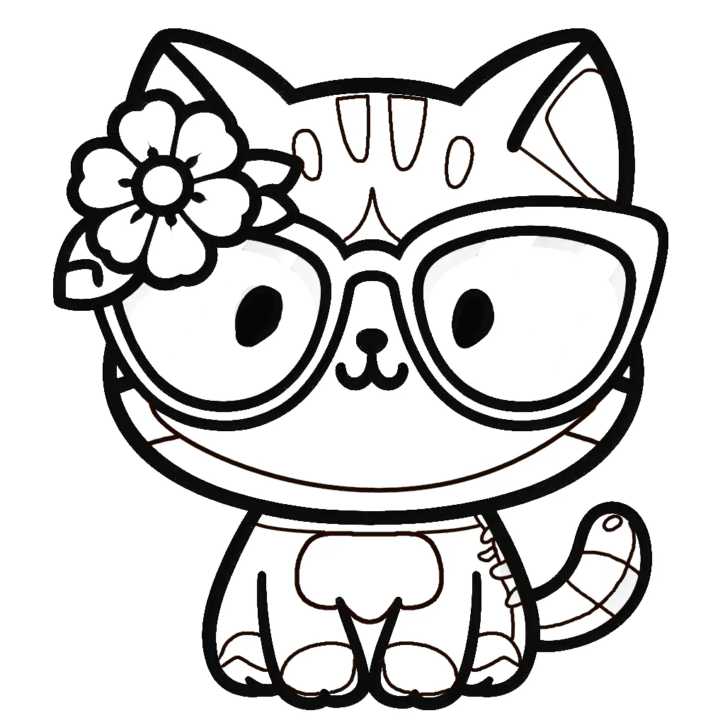 Cute Kitten with Pink Sunglasses and Flower 😎🌸🐱 Coloring Page