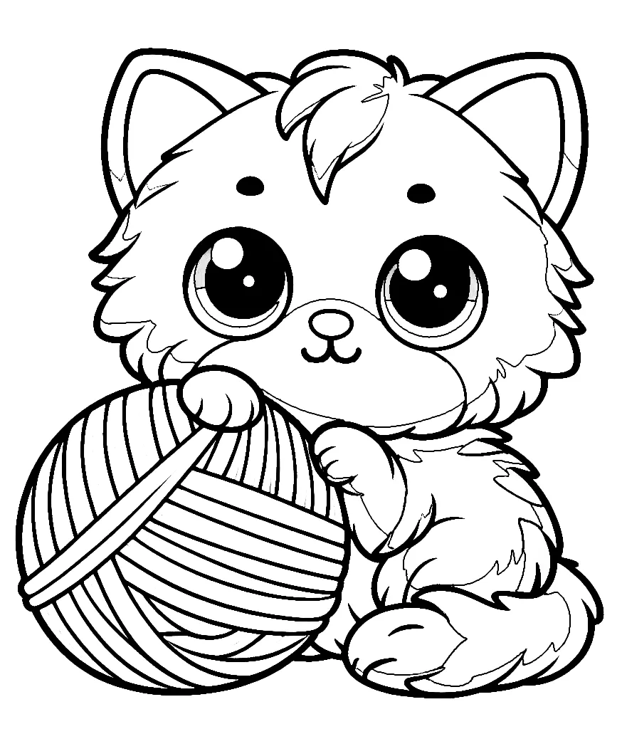 Cute Kitten Playing with Yarn Ball 🐱🧶😺 Coloring Page