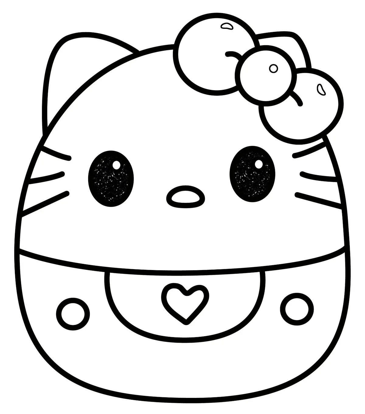 Cute Kitty with Bow and Heart Detail in Simple Rounded Style 🐱🎀💖 Coloring Page