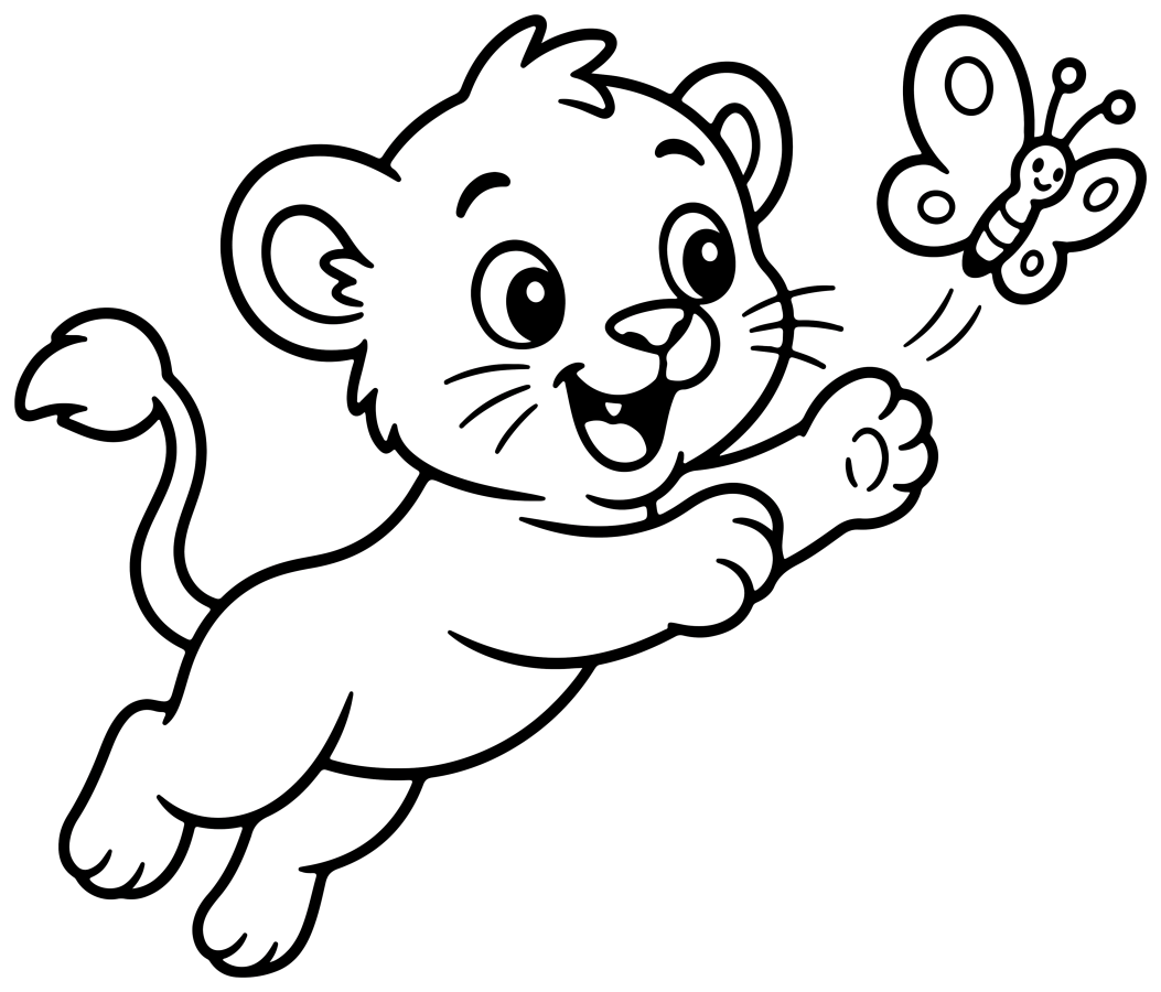 Cute Lion Cub Playing with a Butterfly 🦁🦋✨ Coloring Page
