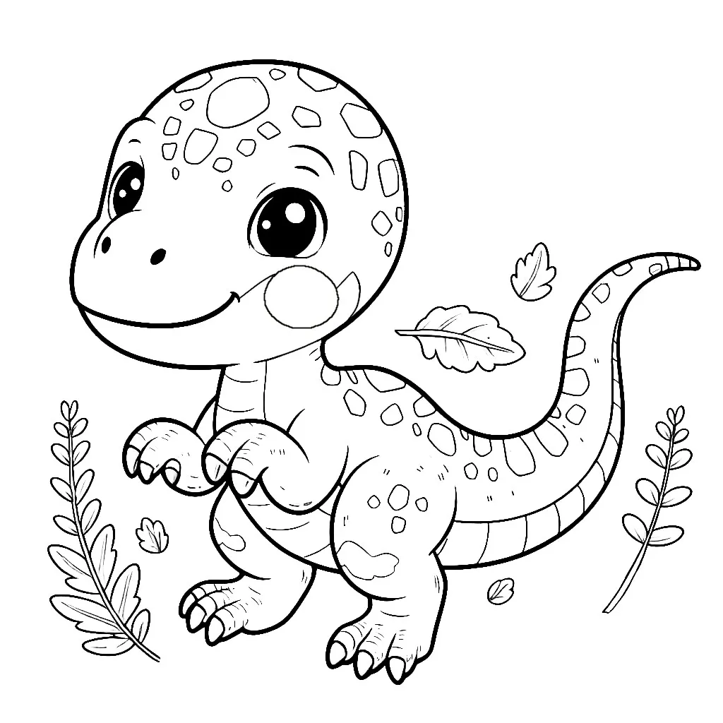 Cute Velociraptor Dino with Some Leaves 🦖🍃🌍 Coloring Page