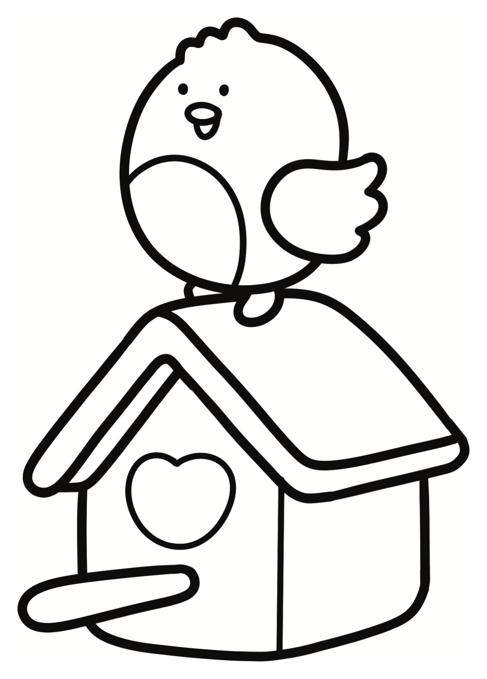 Cute Little Bird on a Heart Birdhouse 🐦🏠❤️ Coloring Page