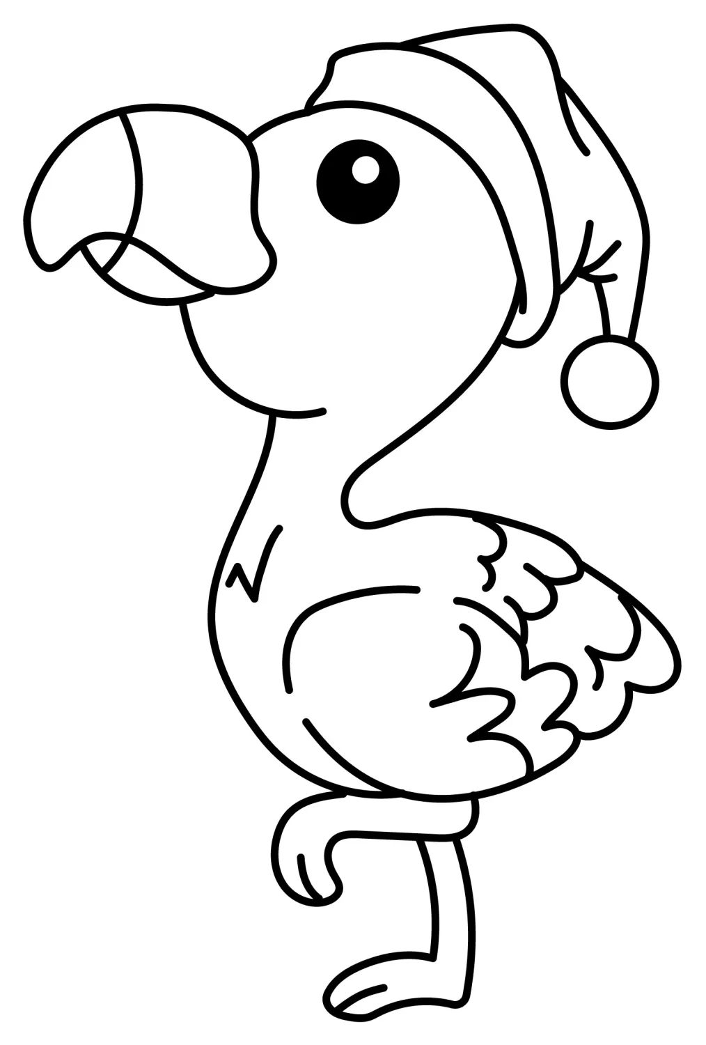 Cute Little Flamingo with Santa Hat 🎅💖🐦 Coloring Page