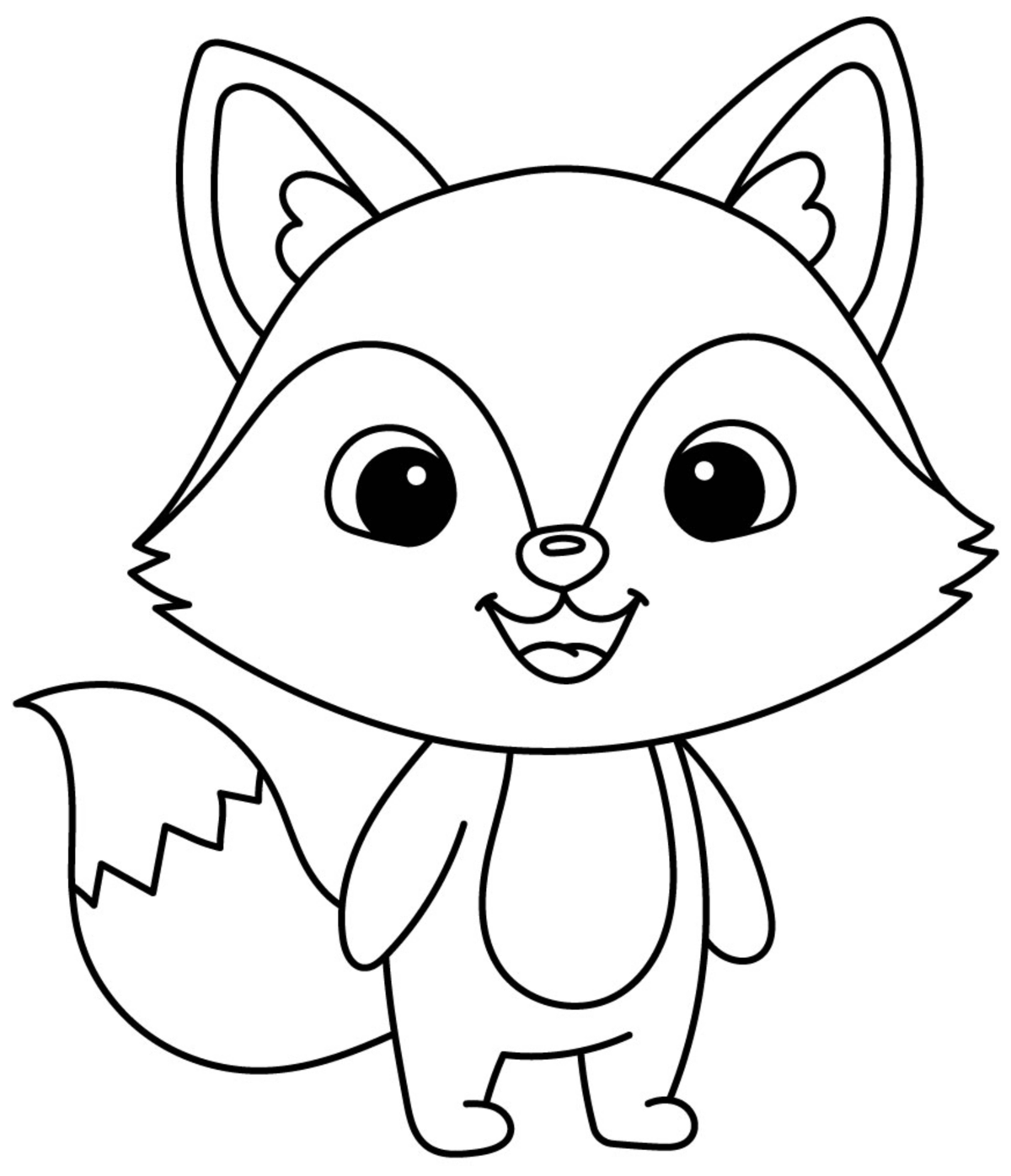 Cute Little Fox with a Friendly Smile and Bushy Tail 🦊🐾😊 Coloring Page
