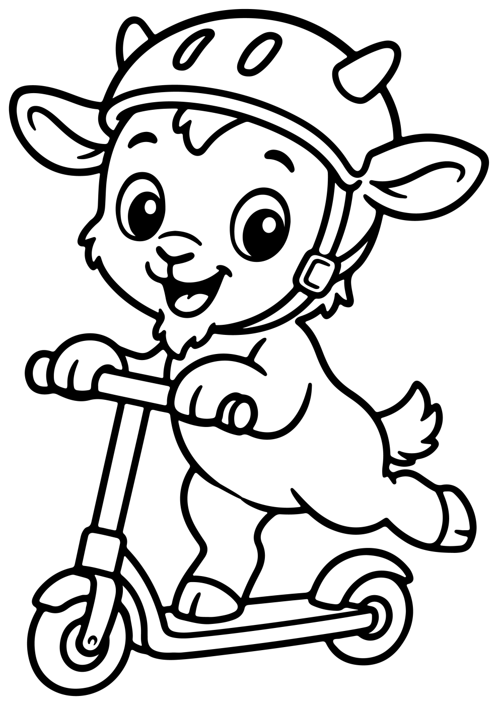Cute Little Goat Riding a Kick Scooter 🐐🛴✨ Coloring Page