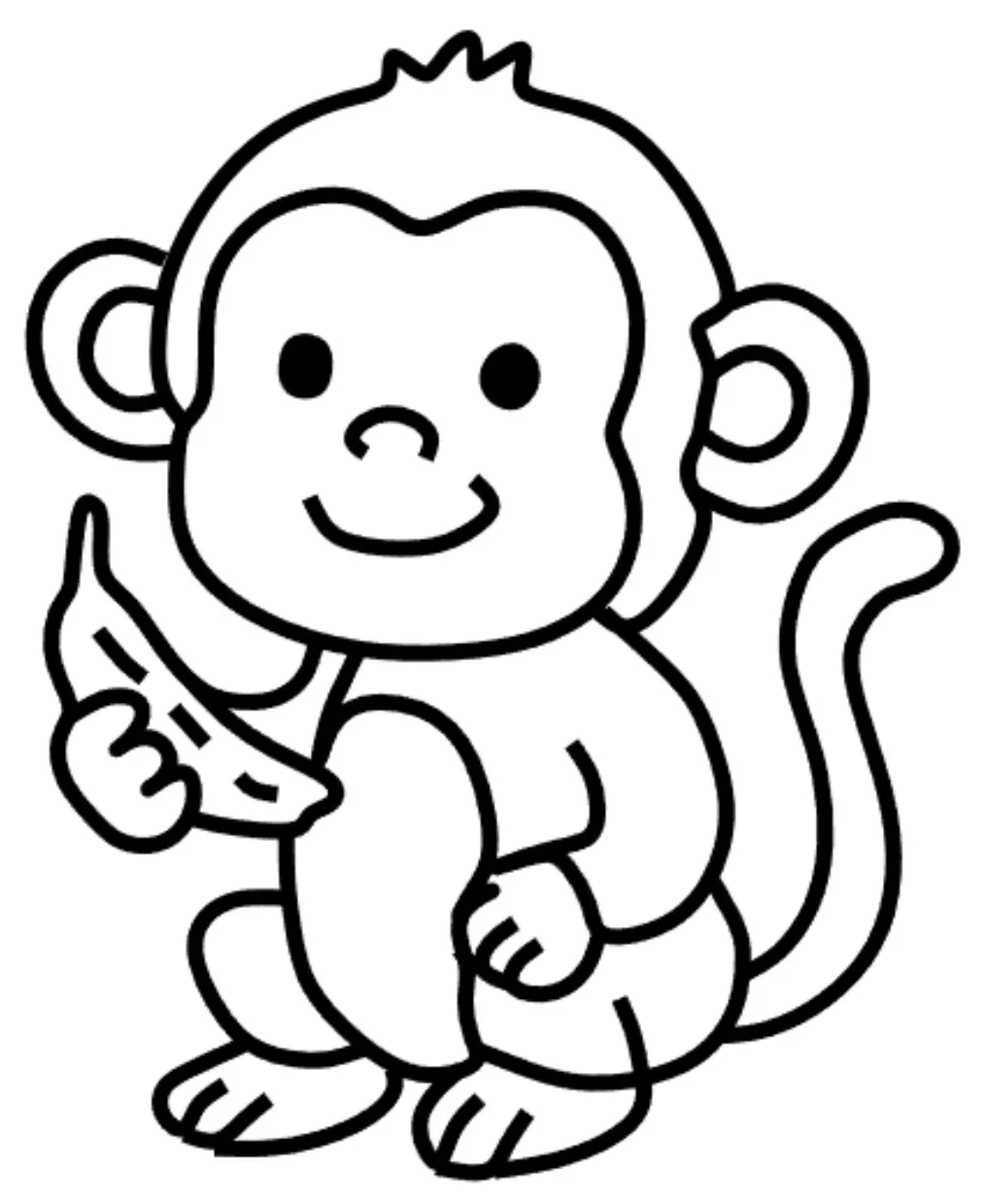 Cute Little Monkey Holding Banana with Happy Expression 🍌🐒😄🌴✨ Coloring Page