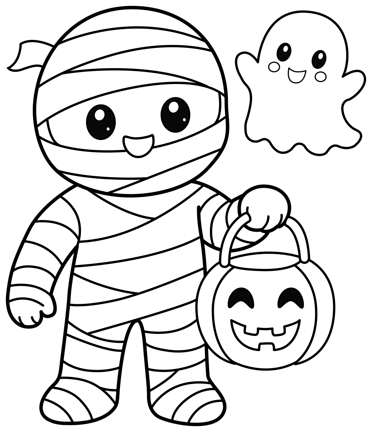 Cute Little Mummy and Friendly Ghost 👻🎃 Coloring Page