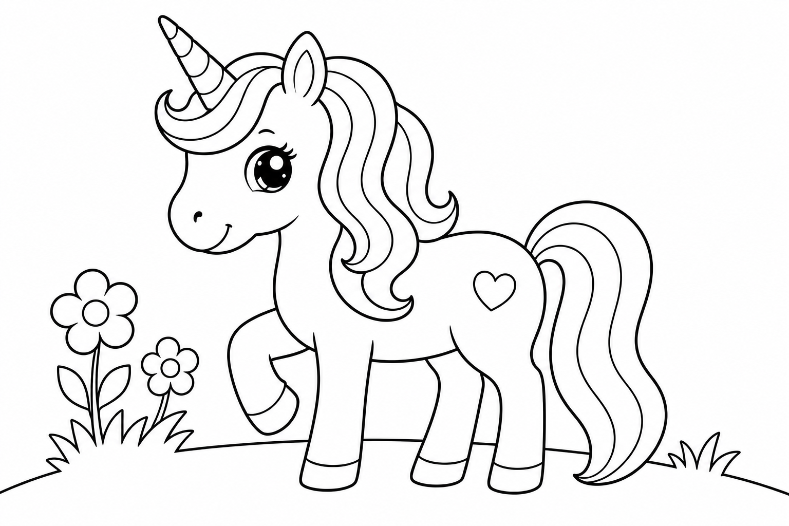 Cute Magical Unicorn with a Heart Mark 🦄✨💖 Coloring Page