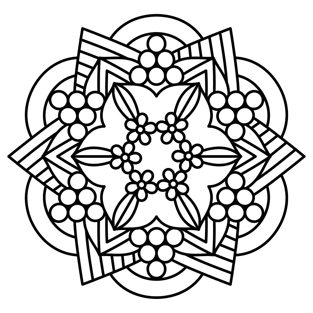 Cute Mandala Bold & Easy with Little Flowers and Patterns 🌸🎨🌼✨ Coloring Page