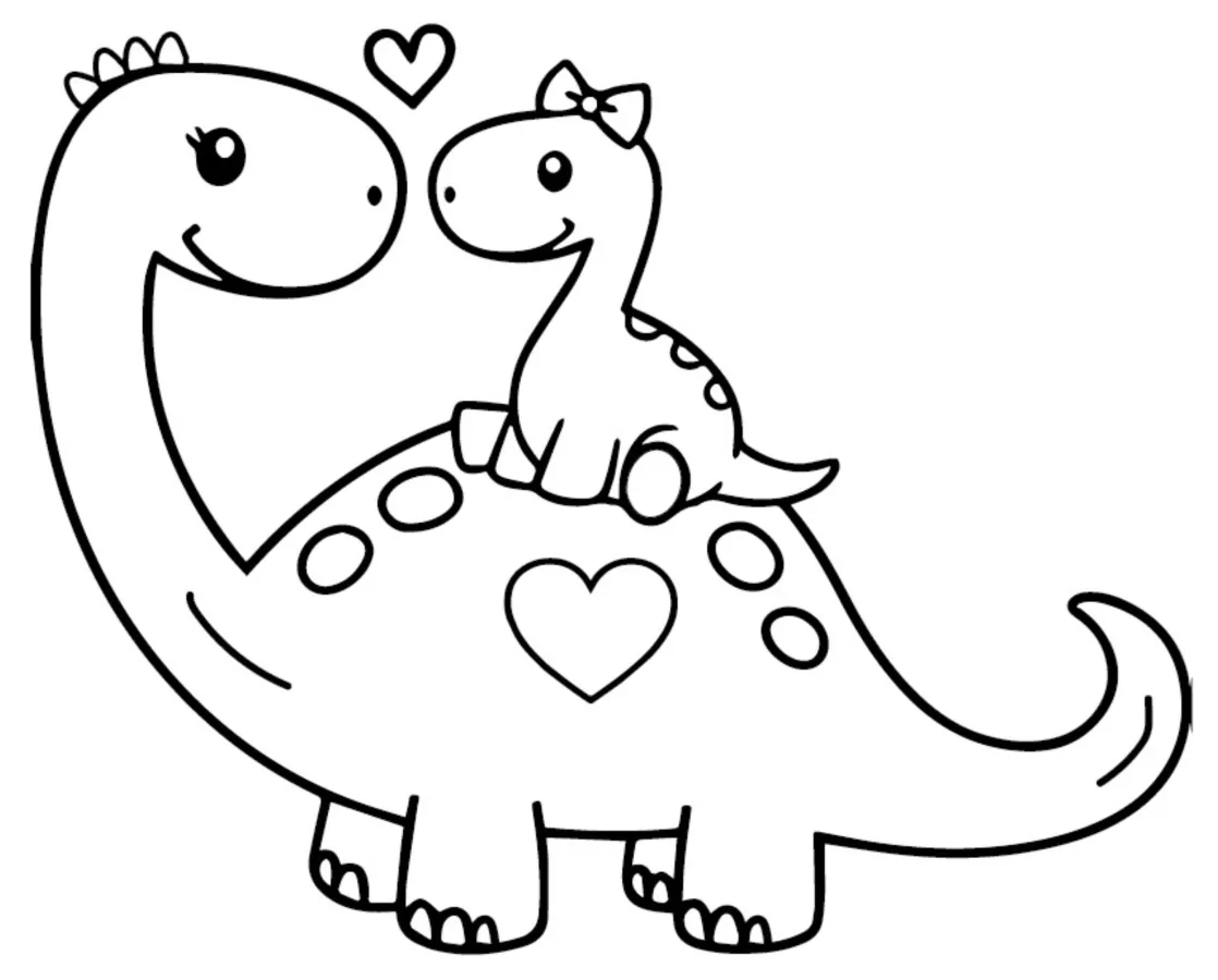 Cute Mom Dinosaur with Adorable Baby 🦖🧡🦕 Coloring Page