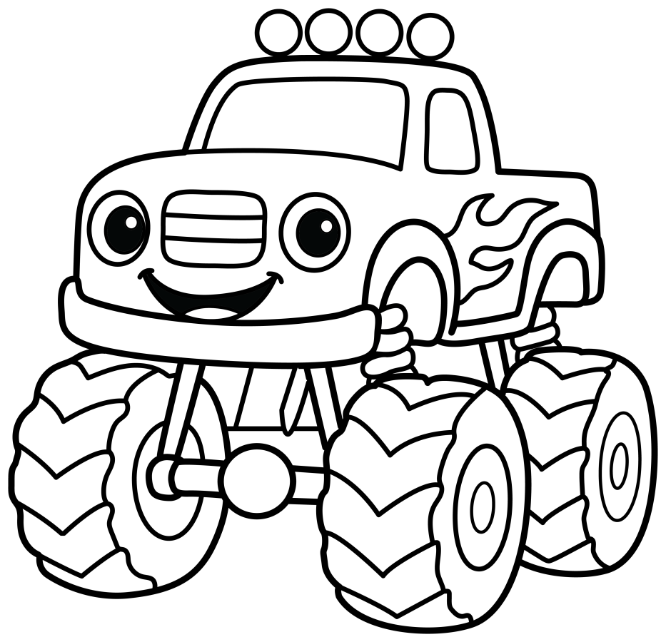 Cute Monster Truck with Big Wheels 🏎️🔥💨 Coloring Page