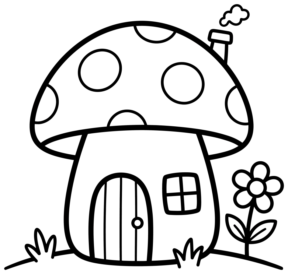 Cute Little Mushroom House 🍄🏠🌸 Coloring Page