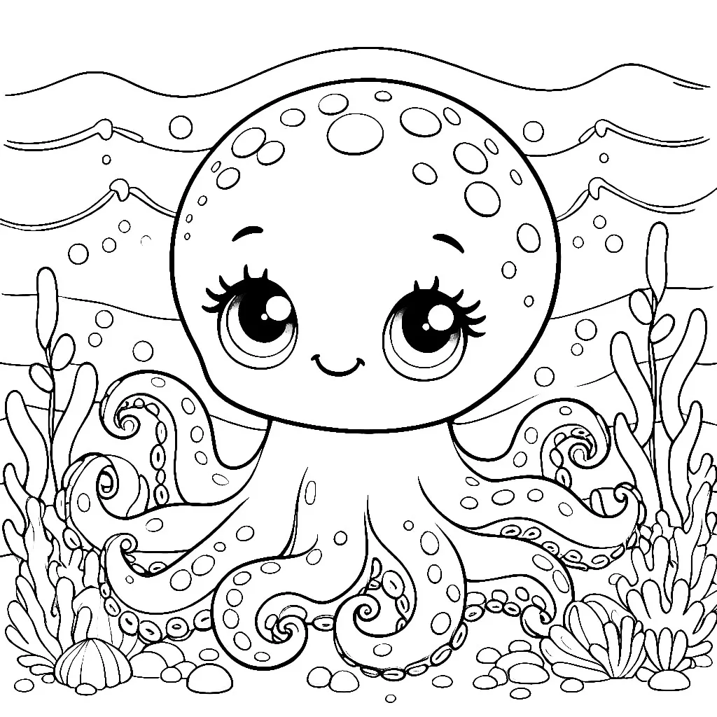 Cute Octopus in the Sea 🐙🌊🐠 Coloring Page