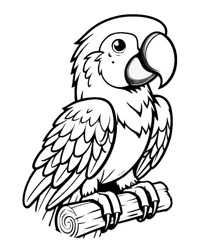 Cute Parrot Bird on Branch 🌿🌺🦜 Coloring Page