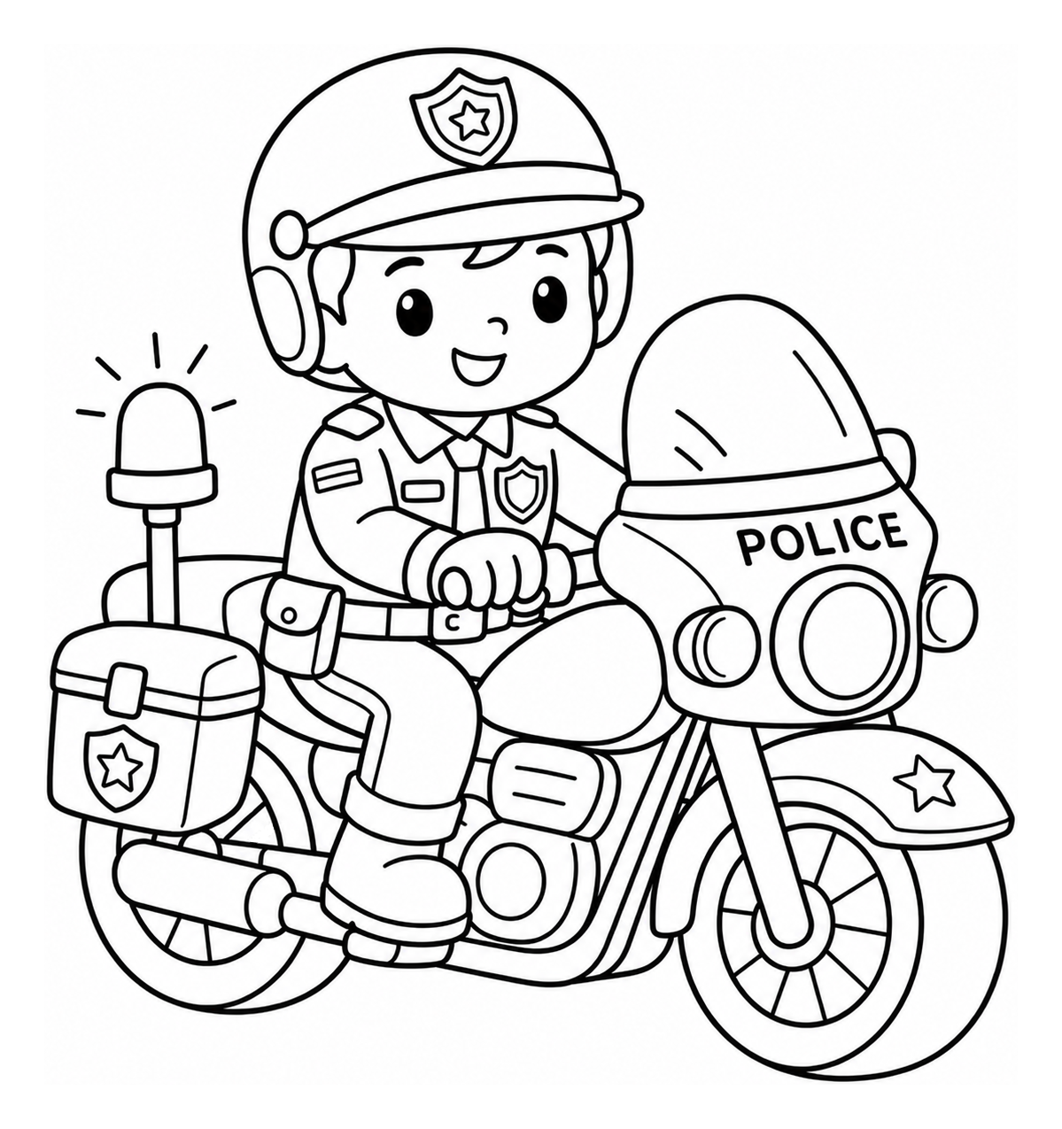 Police Officer Riding a Motorcycle 👮‍♂️🚔🏍️ Coloring Page