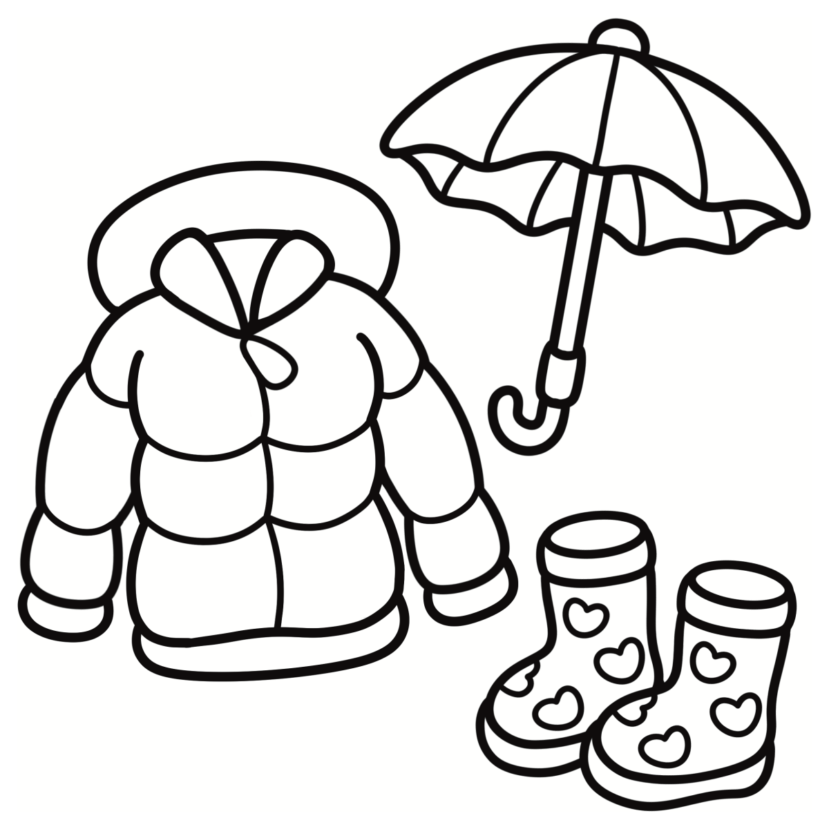 Cute Rainy Day Outfit Set ☔👢🧥 Coloring Page