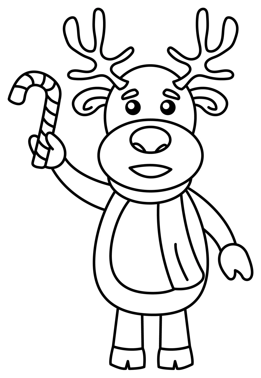 Cute Reindeer with a Candy Cane 🦌🍬🎄 Coloring Page