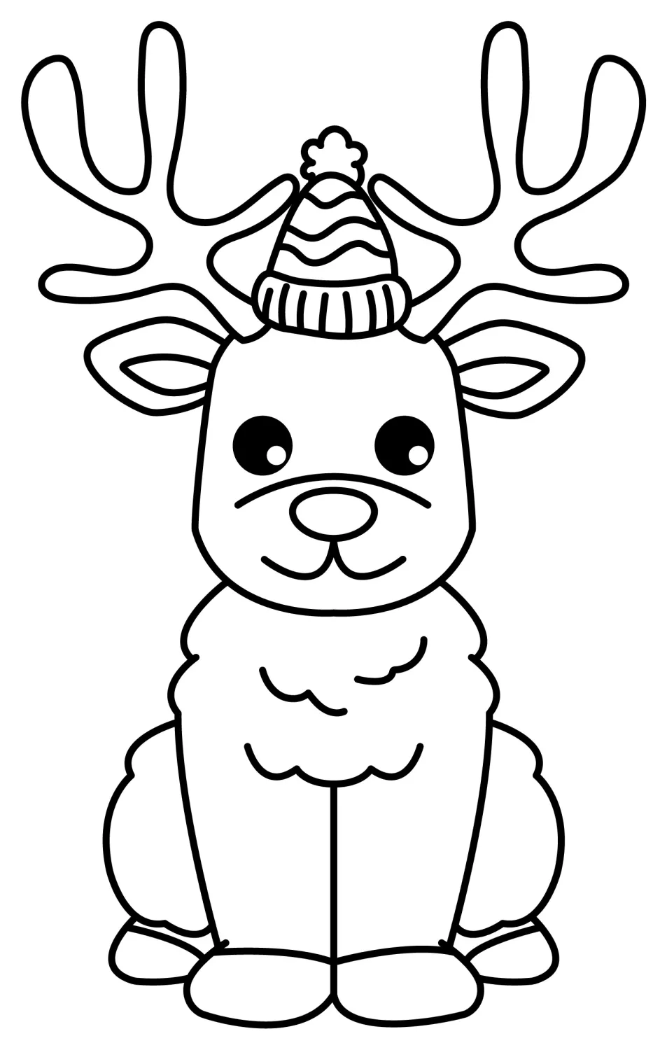 Cute Reindeer with Winter Hat 🦌❄️❤️ Coloring Page