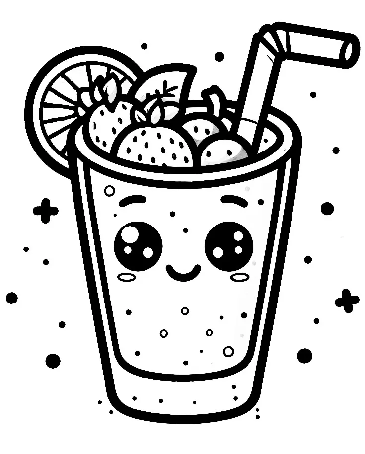 Cute Smoothie with Strawberry Blueberry and a Slice of Lemon 🍹🍓🍋😊 Coloring Page